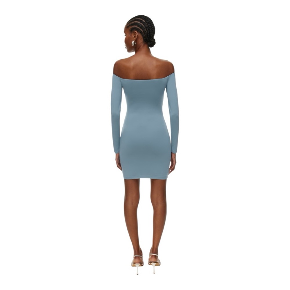 Aritzia Babaton Contour Off Shoulder Long Sleeve Mini Dress MATTE PEARL Medium - Picture 2 of 11